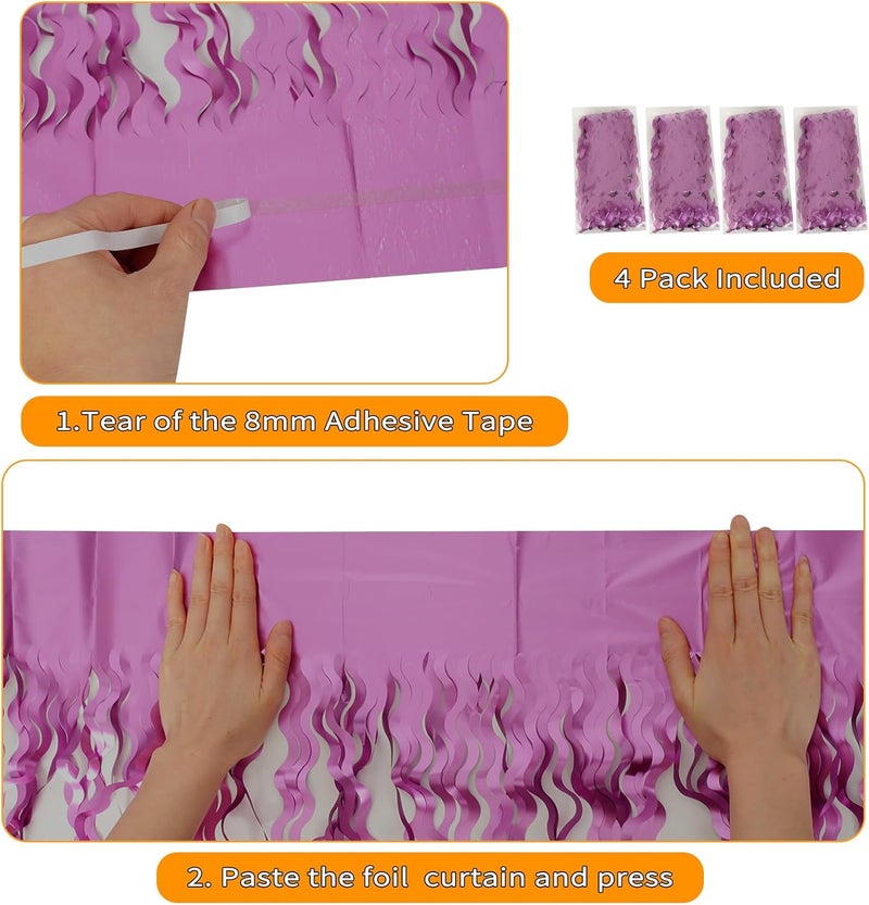 KEEUH Purple Foil Curtains - 4 Pack 3.3 ft x 6.6 ft Wavy Fringe Curtain Backdrop for Party Photo Booth Props Decoration Mermaid Euphoria Themed | Purple Streamers for Mardi Gras Decorations - Image 4